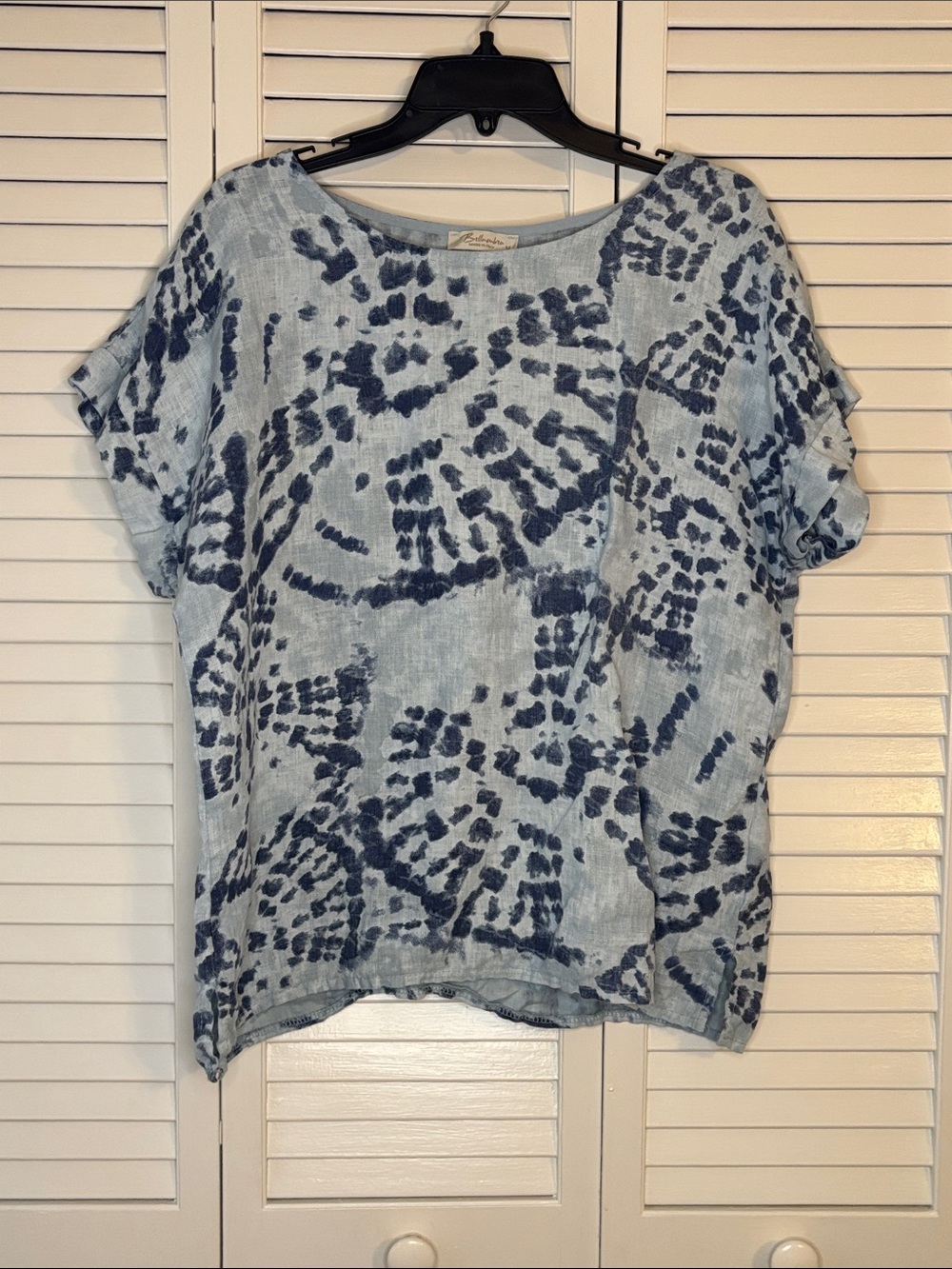 Bellambra Linen Blue Tie-Dye Short Sleeve Top M